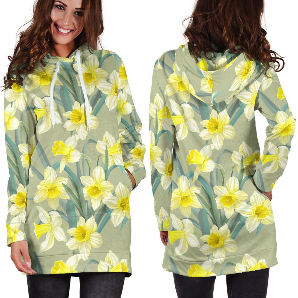 Daffodils Pattern Print Design DF01 Women Hoodie Dress
