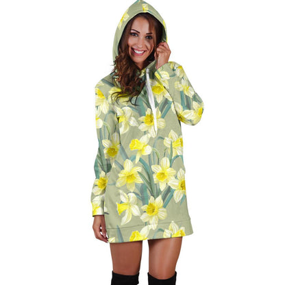 Daffodils Pattern Print Design DF01 Women Hoodie Dress