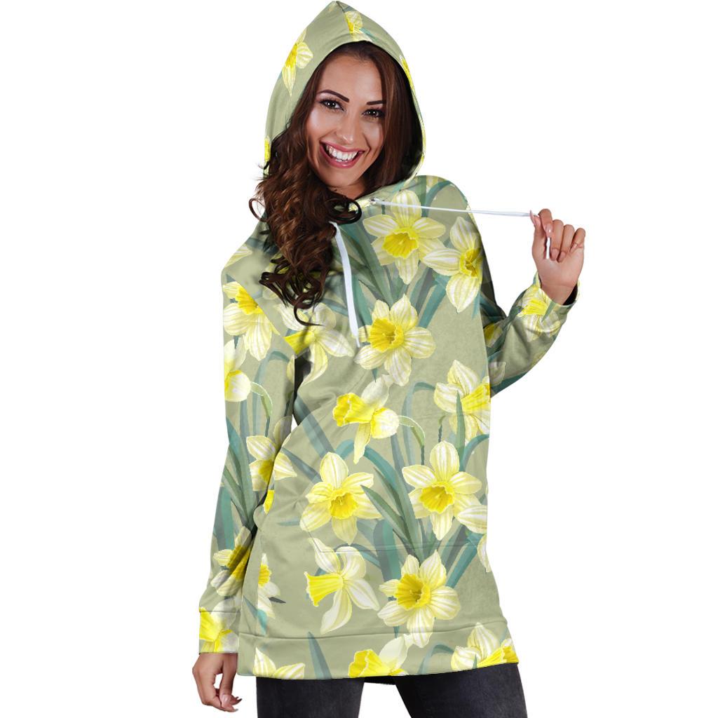 Daffodils Pattern Print Design DF01 Women Hoodie Dress