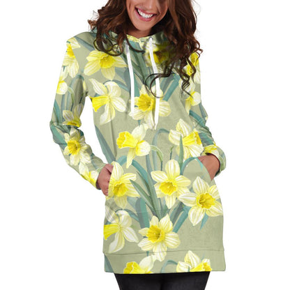 Daffodils Pattern Print Design DF01 Women Hoodie Dress