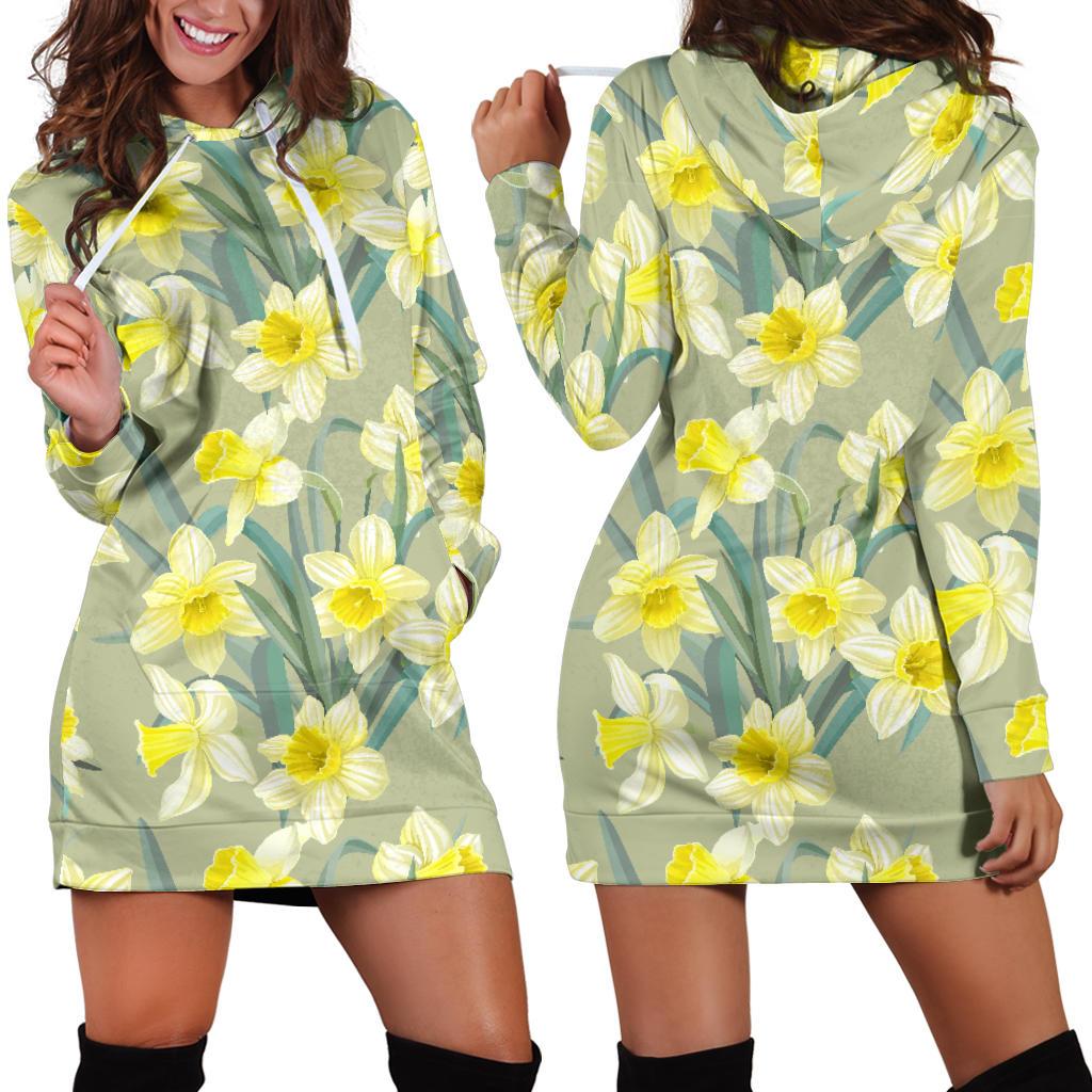 Daffodils Pattern Print Design DF01 Women Hoodie Dress