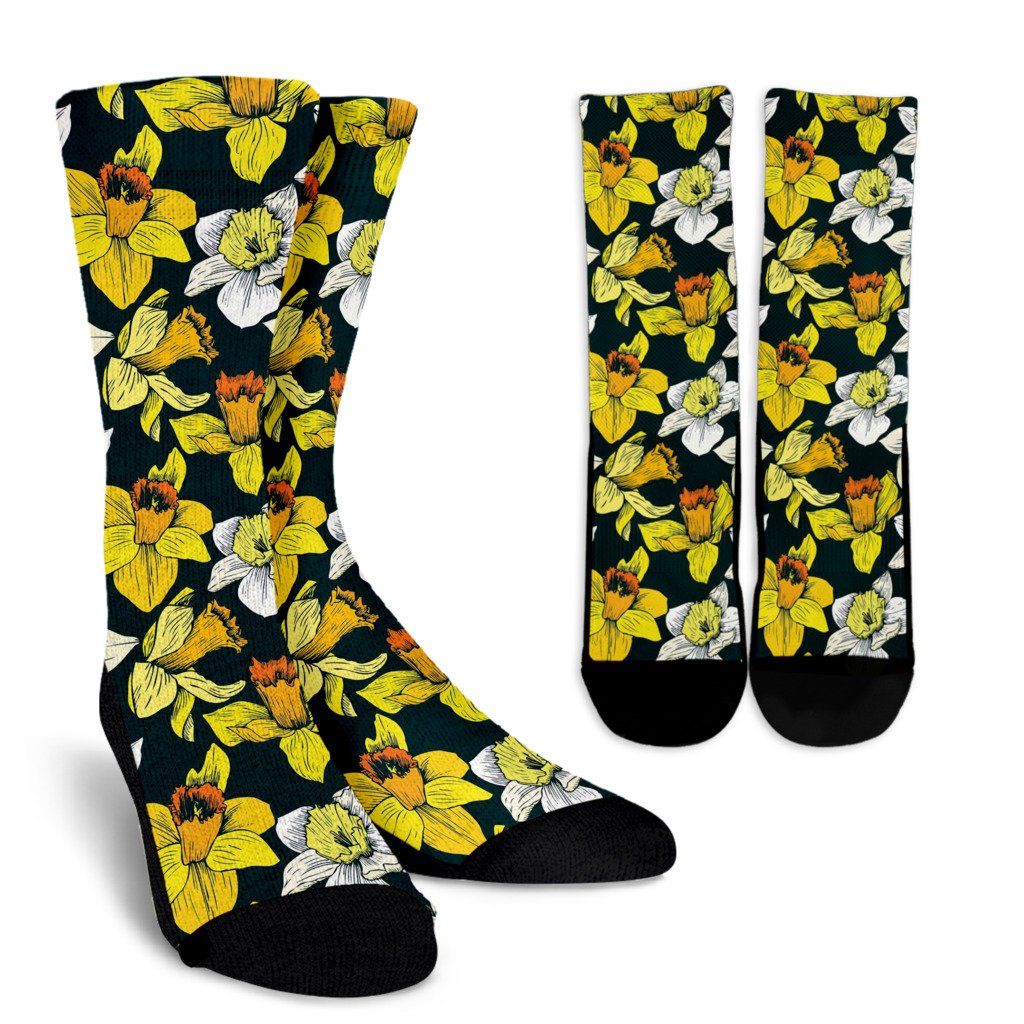 Daffodils Pattern Print Design DF02 Crew Socks-JORJUNE.COM