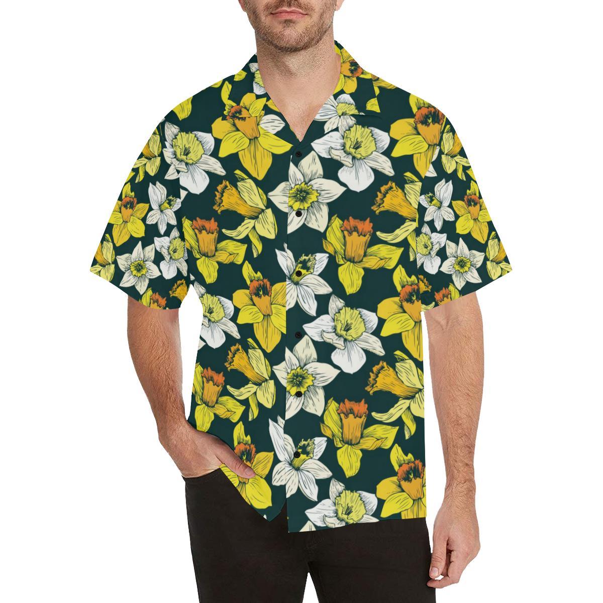 Daffodils Pattern Print Design DF02 Men Hawaiian Shirt-JorJune