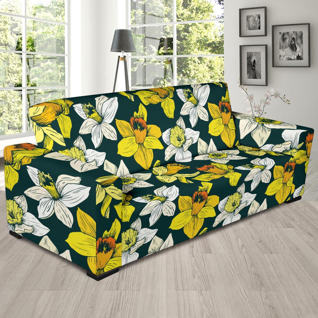 Daffodils Pattern Print Design DF02 Sofa Slipcover-JORJUNE.COM