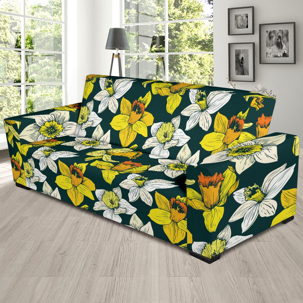 Daffodils Pattern Print Design DF02 Sofa Slipcover-JORJUNE.COM