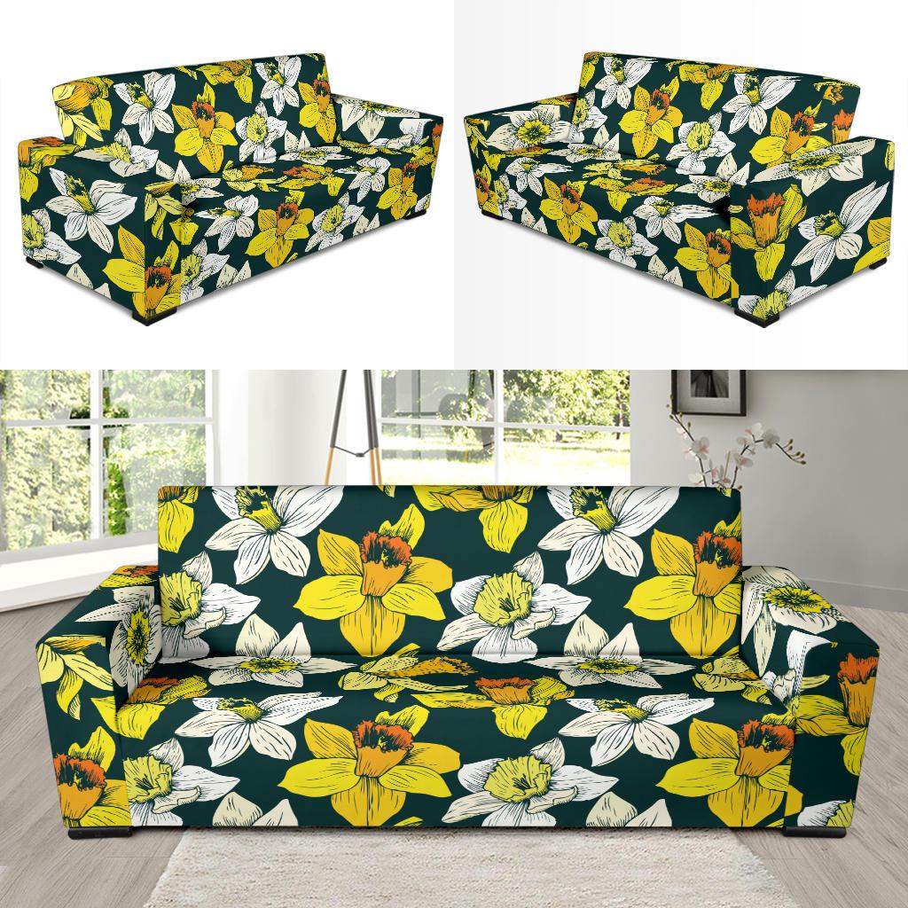 Daffodils Pattern Print Design DF02 Sofa Slipcover-JORJUNE.COM