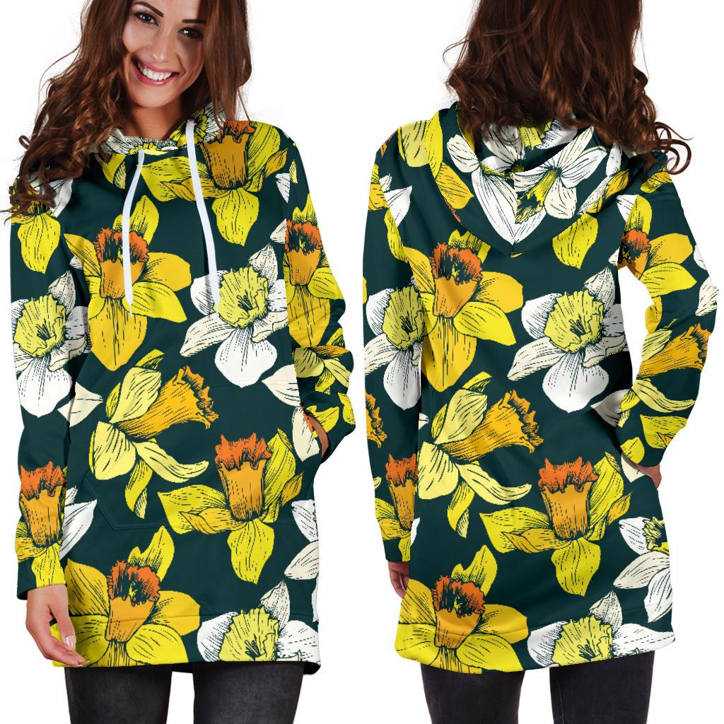 Daffodils Pattern Print Design DF02 Women Hoodie Dress