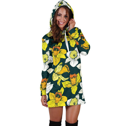 Daffodils Pattern Print Design DF02 Women Hoodie Dress