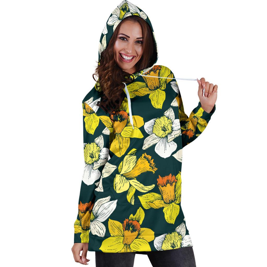 Daffodils Pattern Print Design DF02 Women Hoodie Dress