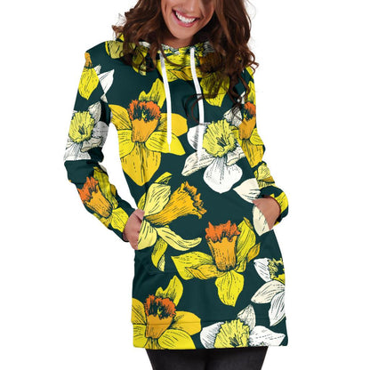 Daffodils Pattern Print Design DF02 Women Hoodie Dress