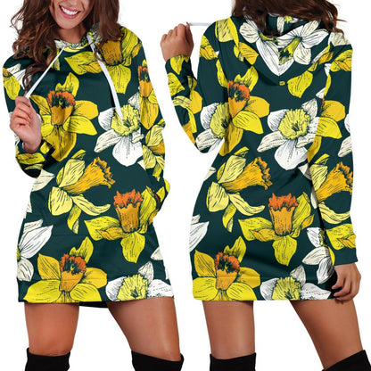 Daffodils Pattern Print Design DF02 Women Hoodie Dress