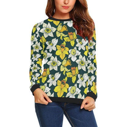 Daffodils Pattern Print Design DF02 Women Long Sleeve Sweatshirt-JorJune