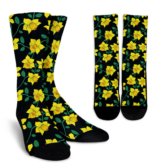Daffodils Pattern Print Design DF03 Crew Socks-JORJUNE.COM