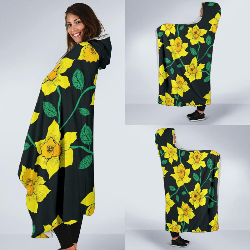 Daffodils Pattern Print Design DF03 Hooded Blanket-JORJUNE.COM