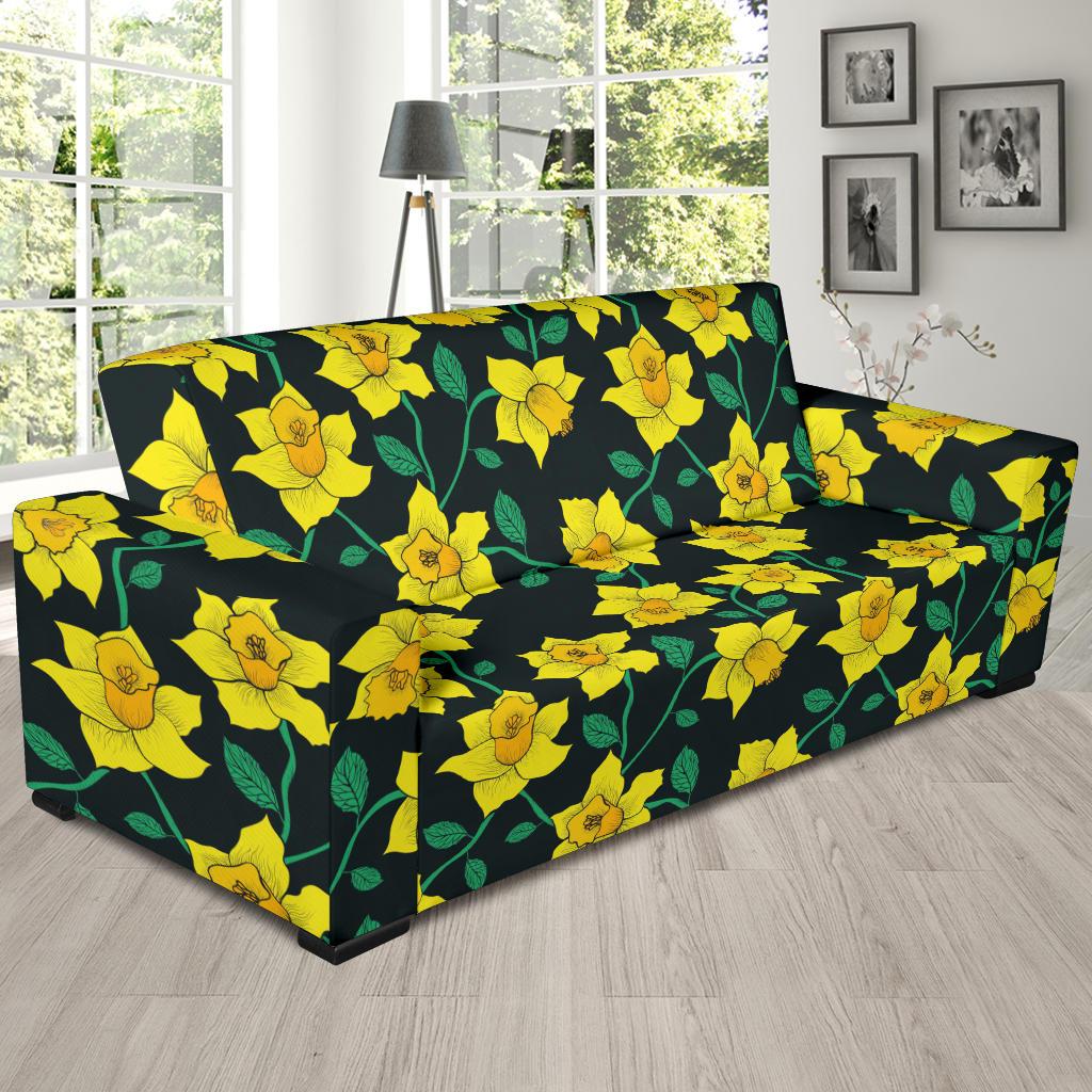 Daffodils Pattern Print Design DF03 Sofa Slipcover-JORJUNE.COM