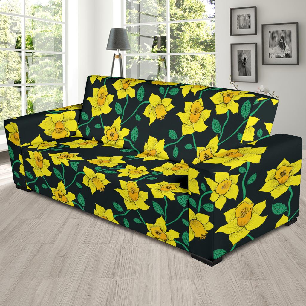 Daffodils Pattern Print Design DF03 Sofa Slipcover-JORJUNE.COM