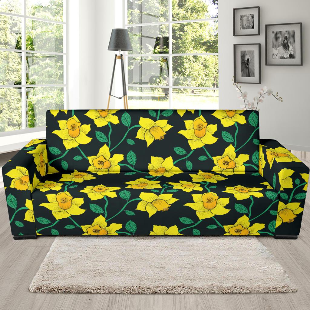 Daffodils Pattern Print Design DF03 Sofa Slipcover-JORJUNE.COM