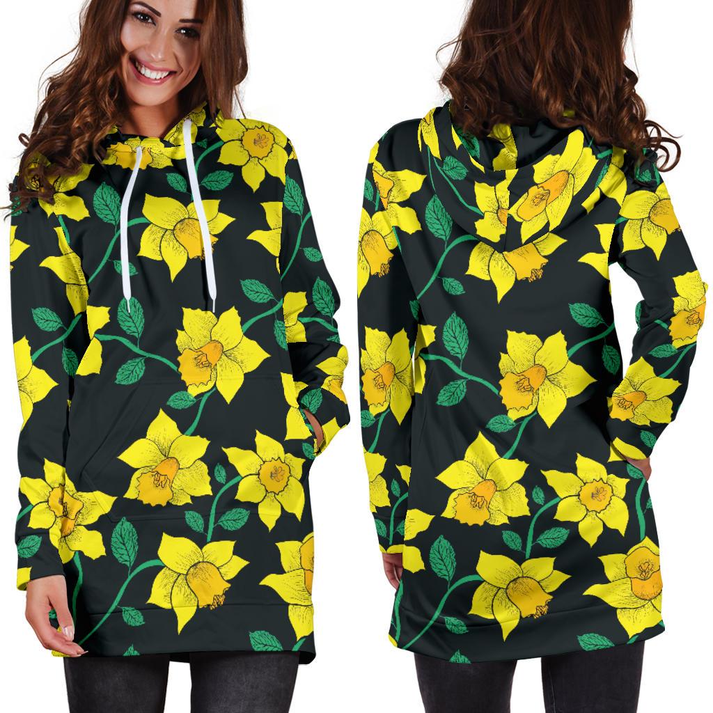 Daffodils Pattern Print Design DF03 Women Hoodie Dress