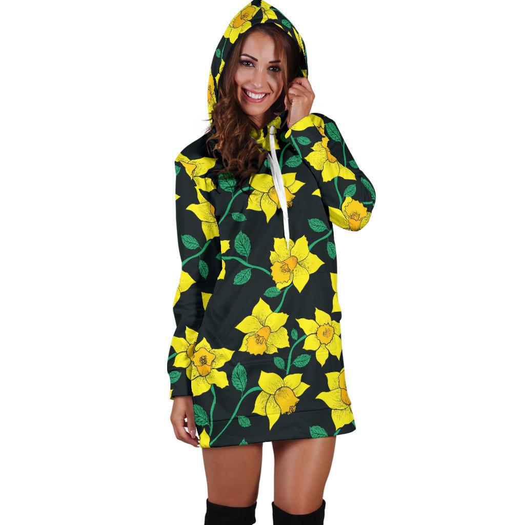 Daffodils Pattern Print Design DF03 Women Hoodie Dress