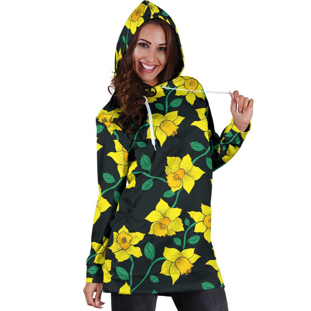 Daffodils Pattern Print Design DF03 Women Hoodie Dress