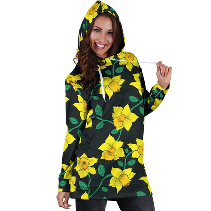 Daffodils Pattern Print Design DF03 Women Hoodie Dress