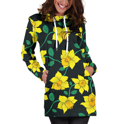Daffodils Pattern Print Design DF03 Women Hoodie Dress