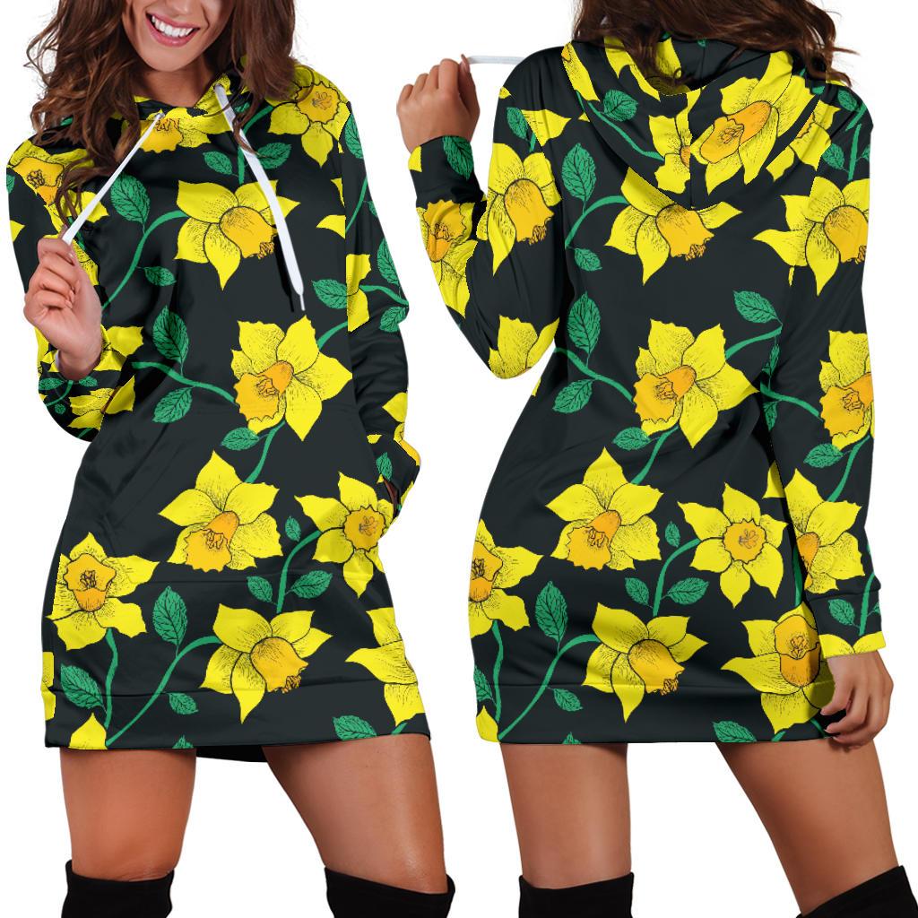 Daffodils Pattern Print Design DF03 Women Hoodie Dress