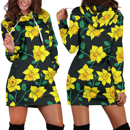 Daffodils Pattern Print Design DF03 Women Hoodie Dress