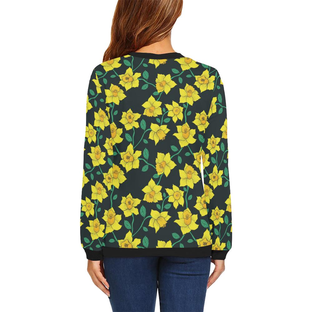 Daffodils Pattern Print Design DF03 Women Long Sleeve Sweatshirt-JorJune