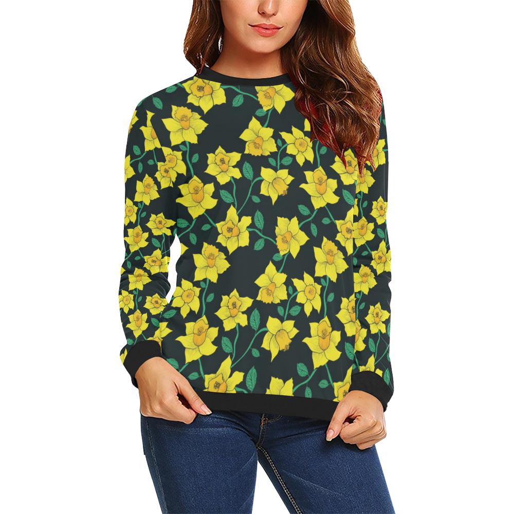 Daffodils Pattern Print Design DF03 Women Long Sleeve Sweatshirt-JorJune