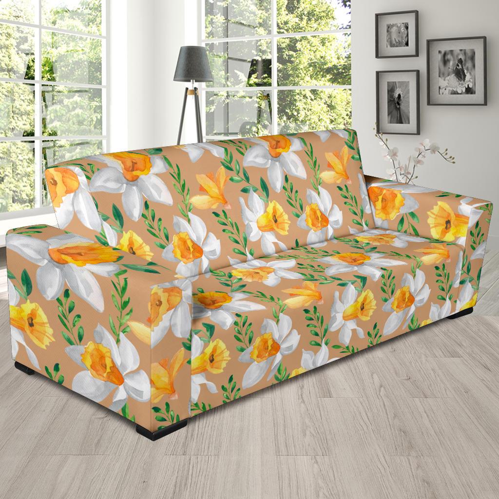 Daffodils Pattern Print Design DF04 Sofa Slipcover-JORJUNE.COM