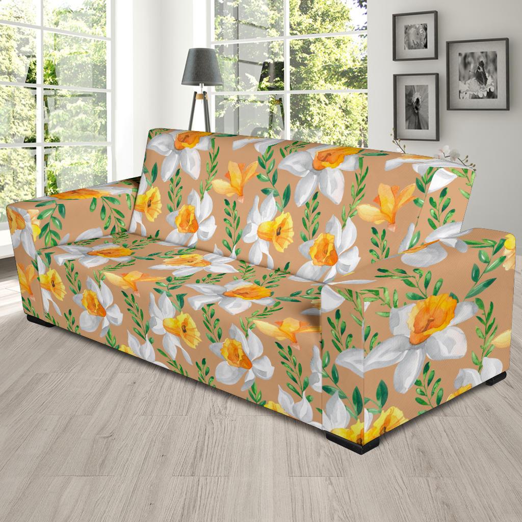 Daffodils Pattern Print Design DF04 Sofa Slipcover-JORJUNE.COM