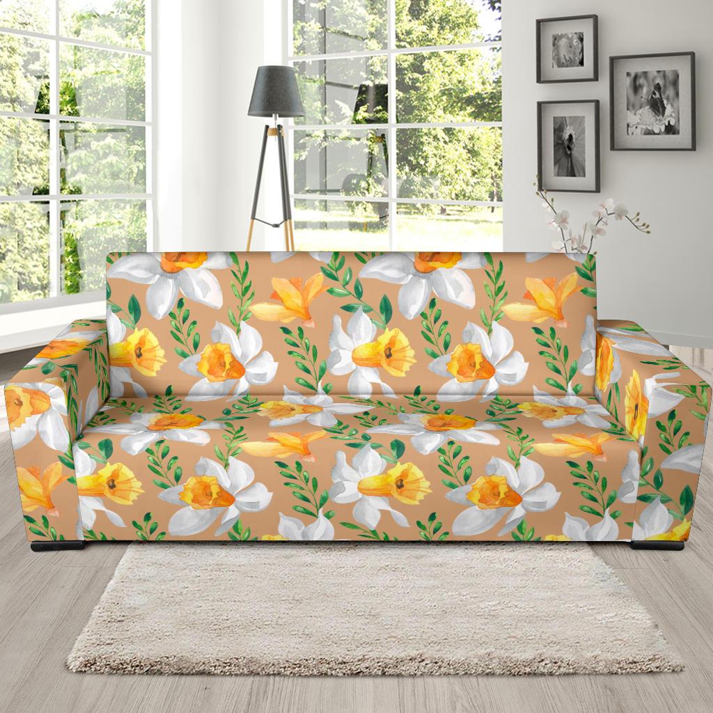 Daffodils Pattern Print Design DF04 Sofa Slipcover-JORJUNE.COM