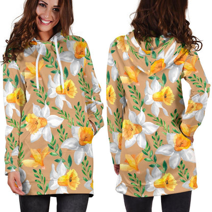 Daffodils Pattern Print Design DF04 Women Hoodie Dress