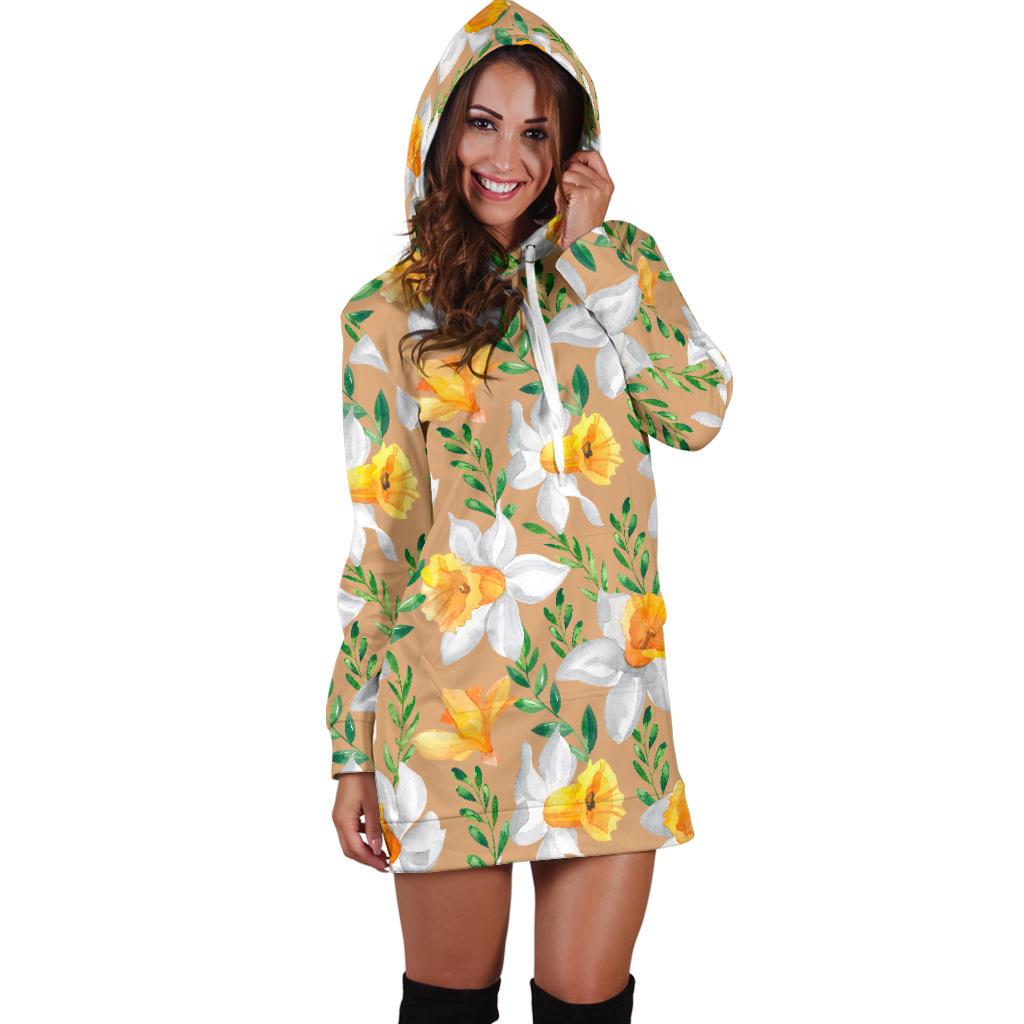 Daffodils Pattern Print Design DF04 Women Hoodie Dress
