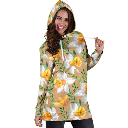 Daffodils Pattern Print Design DF04 Women Hoodie Dress