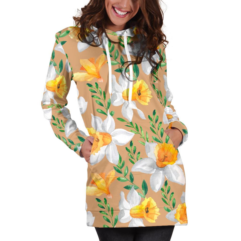 Daffodils Pattern Print Design DF04 Women Hoodie Dress