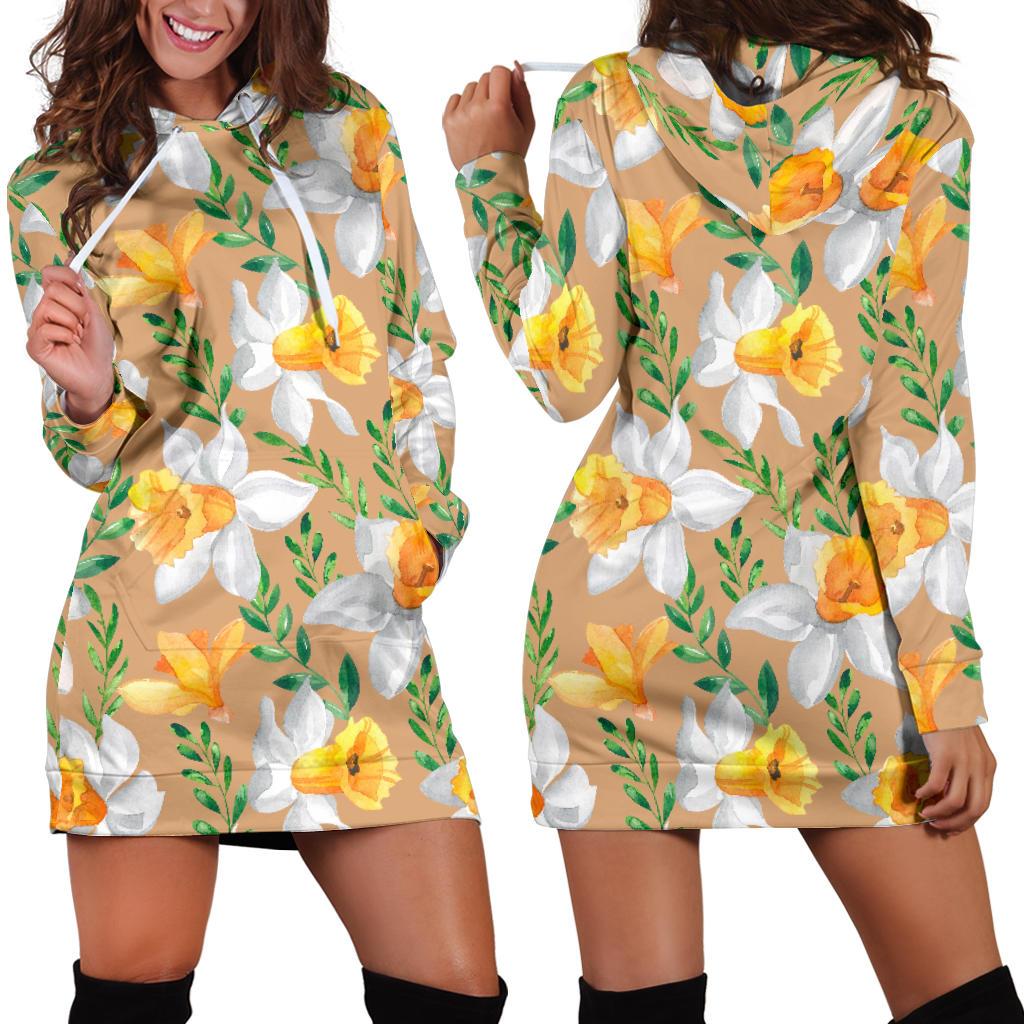 Daffodils Pattern Print Design DF04 Women Hoodie Dress