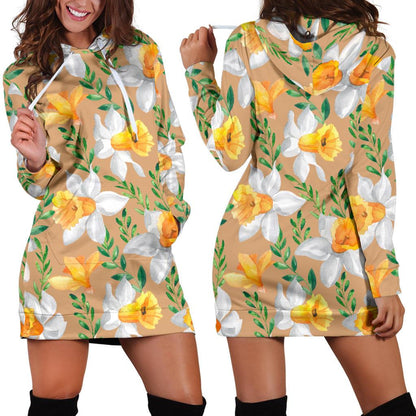 Daffodils Pattern Print Design DF04 Women Hoodie Dress