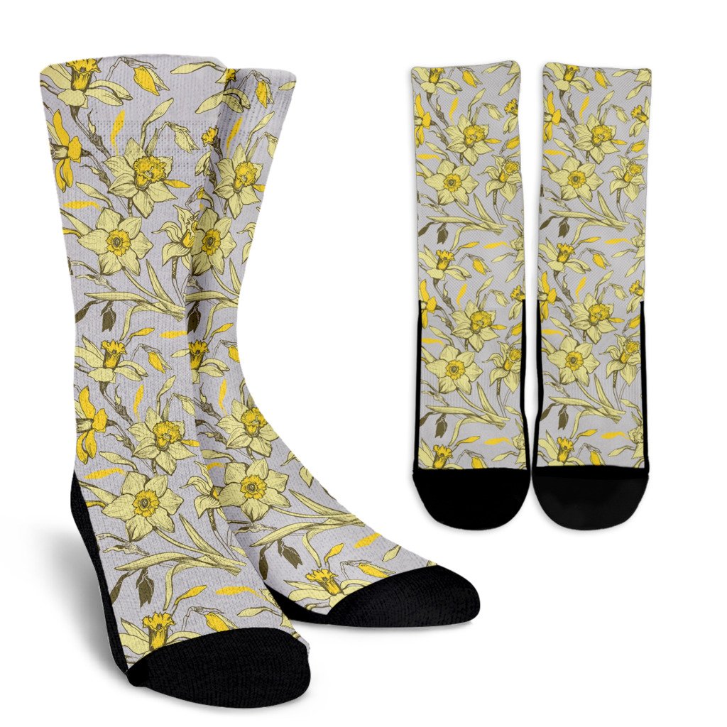 Daffodils Pattern Print Design DF05 Crew Socks-JORJUNE.COM