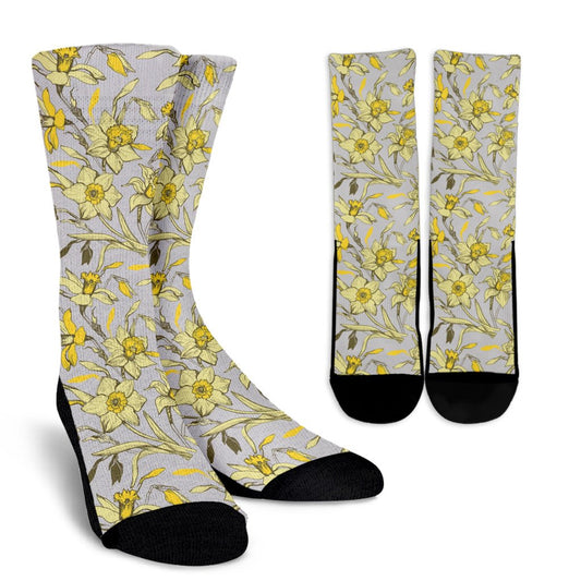 Daffodils Pattern Print Design DF05 Crew Socks-JORJUNE.COM