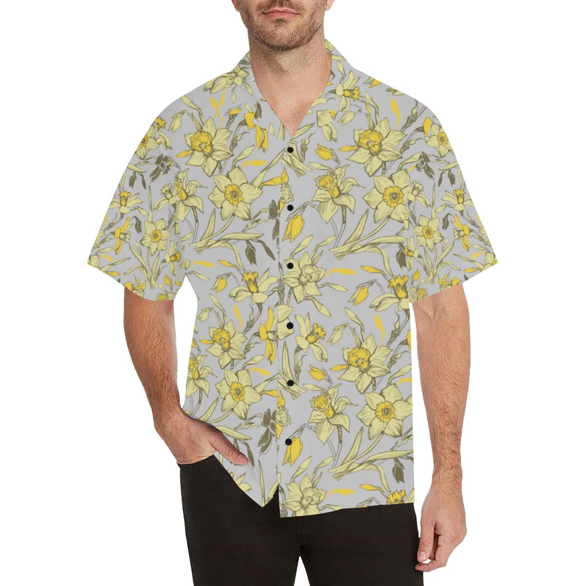 Daffodils Pattern Print Design DF05 Men Hawaiian Shirt-JorJune