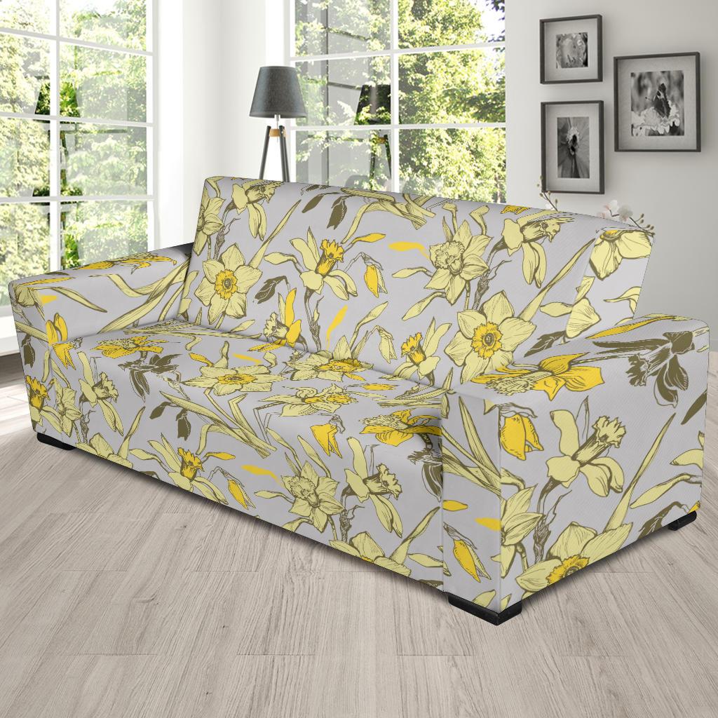 Daffodils Pattern Print Design DF05 Sofa Slipcover-JORJUNE.COM