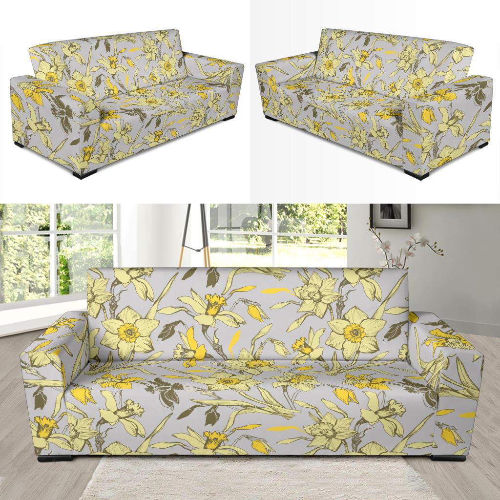 Daffodils Pattern Print Design DF05 Sofa Slipcover-JORJUNE.COM