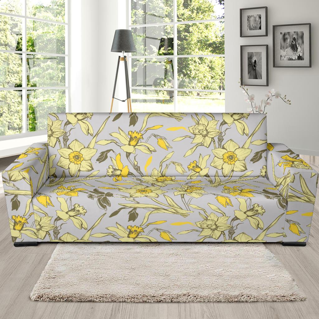 Daffodils Pattern Print Design DF05 Sofa Slipcover-JORJUNE.COM