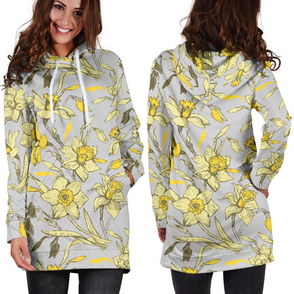 Daffodils Pattern Print Design DF05 Women Hoodie Dress