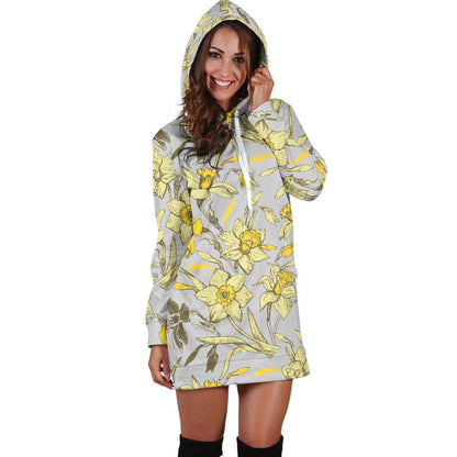 Daffodils Pattern Print Design DF05 Women Hoodie Dress