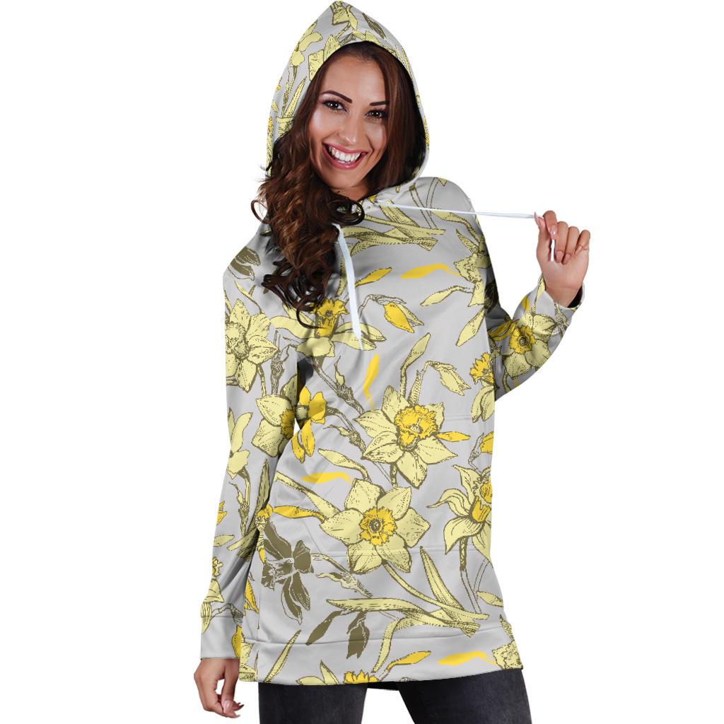 Daffodils Pattern Print Design DF05 Women Hoodie Dress