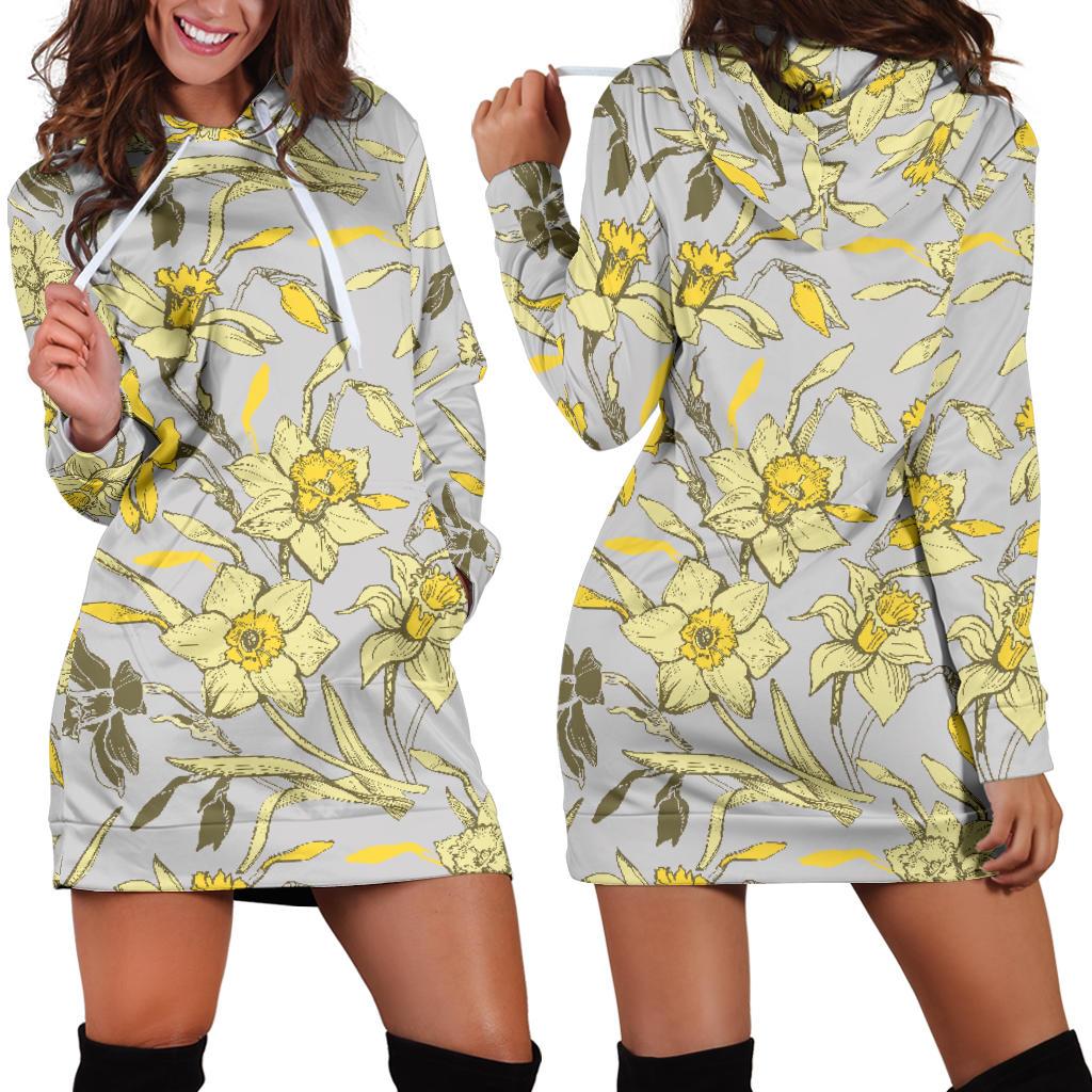 Daffodils Pattern Print Design DF05 Women Hoodie Dress