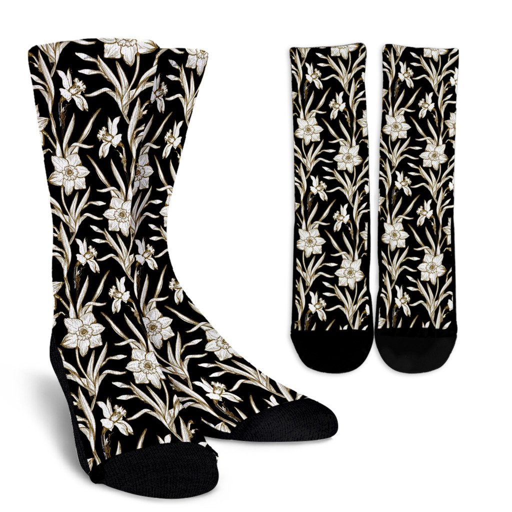 Daffodils Pattern Print Design DF06 Crew Socks-JORJUNE.COM